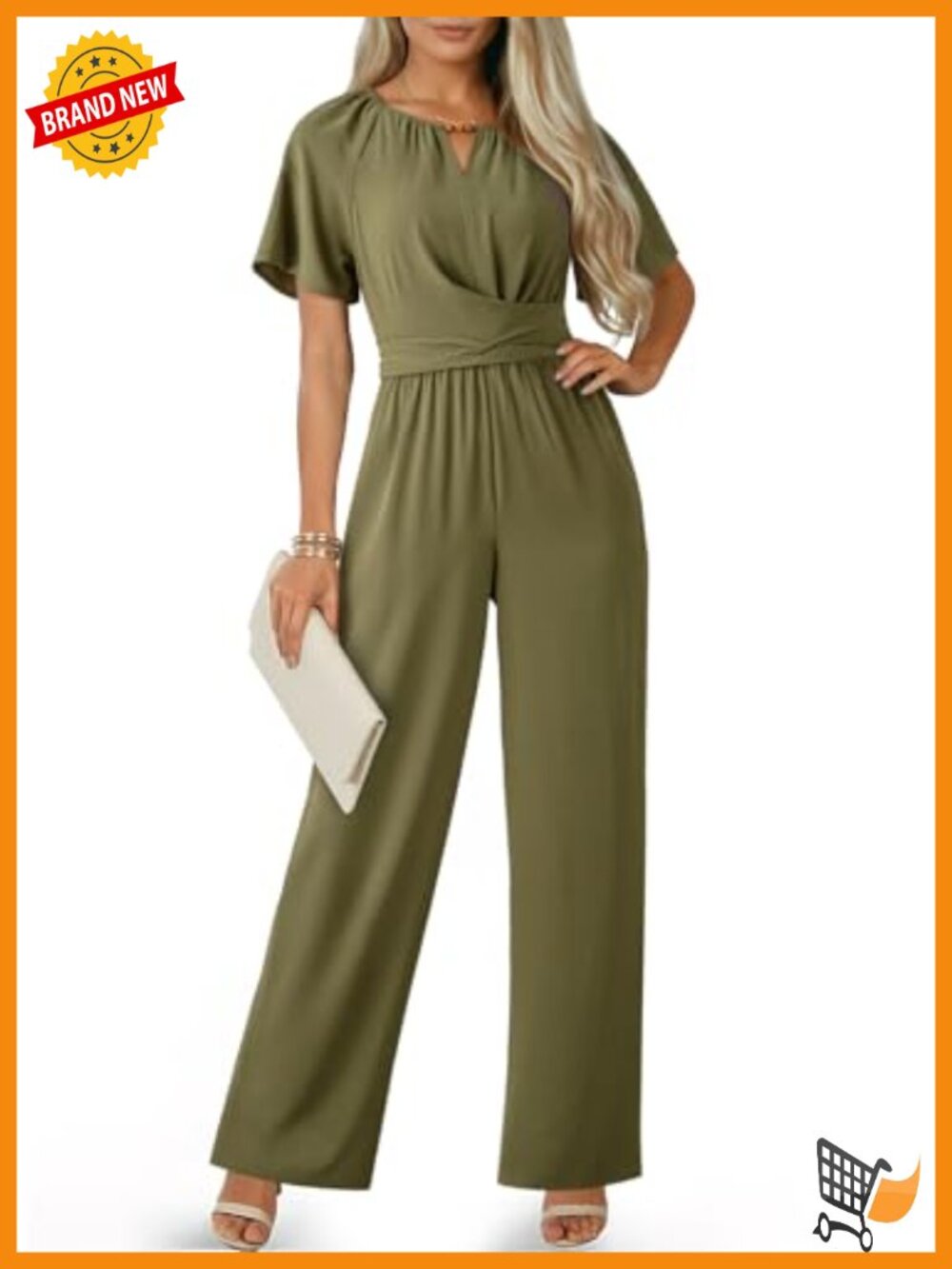 Dressy Casual Jumpsuit with Pockets Wide Leg Romper Short Sleeve